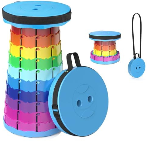 WESAPPINC Upgraded Collapsible Stool, Lightweight & Sturdy,Max 400lbs Portable Retractable Telescoping Stool Foldable Camping Stool for Adults Outdoor Hiking Garden BBQ Fishing (Rainbow)