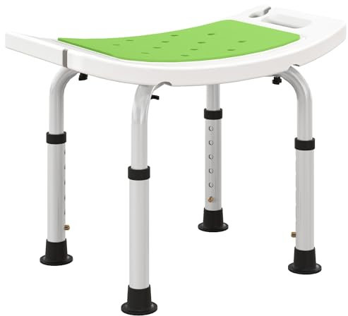 HOMCOM Siège de Douche réglable en Hauteur Tabouret de Douche Ergonomique Pieds antidérapants Charge Max. 135 Kg alu HDPE Blanc Vert