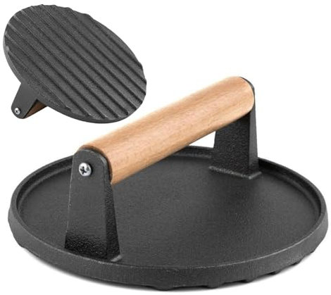 7-Inch Smash Burger Press for Griddle，Heavy Cast Iron Bacon Press with Solid Wood Handle，Grill Press for Hamburger, Bacon, Meat, Steak, Patty, Sandwich, Barbecue Grilling Tool