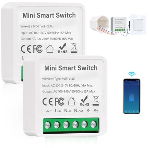 SGZIOO Lot de 2 modules d'interrupteurs intelligents - Interrupteur WiFi encastré - Compatible avec l'application Tuya, Alexa, Google Home - 2 voies - Conducteur neutre nécessaire - Convient pour