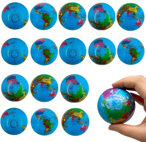 Ycaaeo 16 Pezzi Pallina Antistress Mondo, Palla Antistress Squishy, Palla Antistress Mano Terapia Morbida, Mini Globo, Giocattoli da Spremere per Bambini/Adulti per Alleviare lo Stress