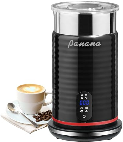 Panana Elektrische Milchaufschäumer 4 in 1 - Automatische Milchaufschäumer, Milchdämpfer mit einem Fassungsvermögen von 320 ml, Milchwärmer mit Temperaturanzeige und Heiz- und Kühlluft (schwarz-01)