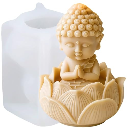 XIAOSHUI Buddha Candle Mould Buddha with Lotus Silicone Candle Moulds Bodhisattva Figure Resin Casting Mould for Candles Making Aromatherapy Candles Wax Polymer Clay