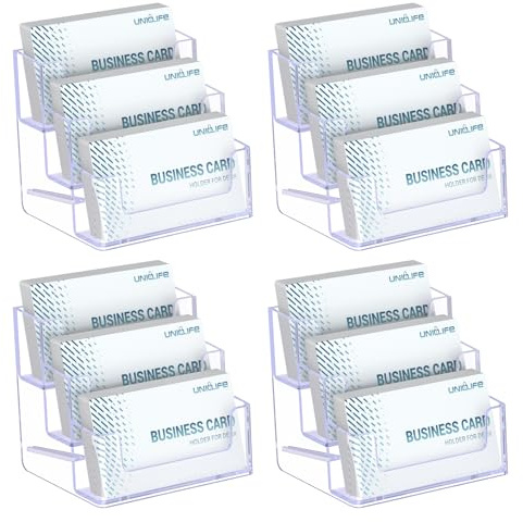 Uniclife 4-pack visitkortshållare i akryl för skrivbord 3 fack