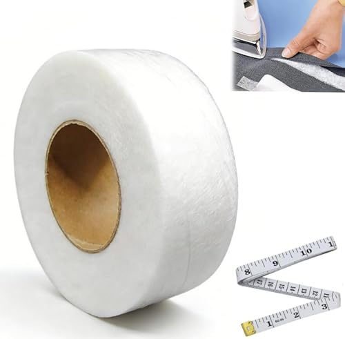 64m x 40mm Bande Transparente Tissu, Ruban Thermocollant pour Ourlets Bande Adhésive Transparente pour Rideaux, Pantalons - Fixation Rapide et avec Fer à Repasser, Inclut un Ruban de Mesure de 150cm
