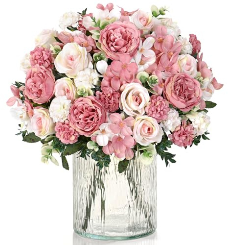 UXORSN 4 buketter pion rosa konstgjorda blommor sidenpionbukett konstgjorda blommor konstgjorda hortensia bukett falska blommor för bordsdekoration bröllop fester kök, rosa