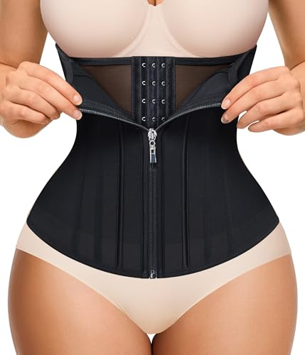 Nebility Waist Trainer for Women Zipper Corset Shapewear Tummy Control Mesh Waist Cincher Faja Body Shaper(Large, Black)
