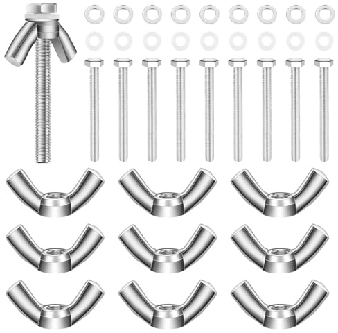 HHXUUAN M4 Wing Nuts & Bolts 40-Piece Kit,10 Sets 50mm Hex Bolts & Washers | 40-piece hardware kit, butterfly nuts, 50mm hex bolts, metal & nylon washers for DIY, machinery and electronic equipment