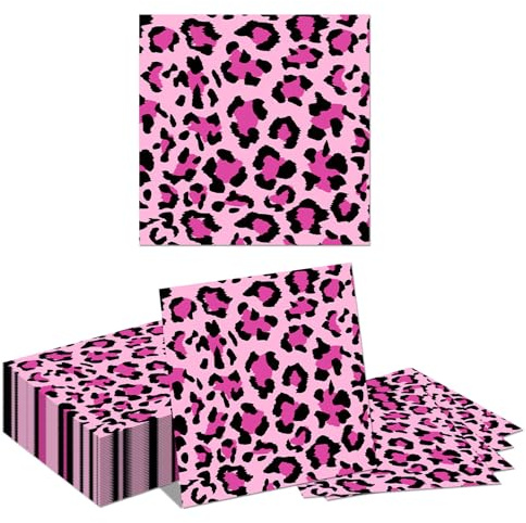 Auroriel 40 st rosa beige leopard safari fester leopard-mönster pappersduk 2-lagers engångsbordsdekoration för födelsedag baby party Wild One motto party