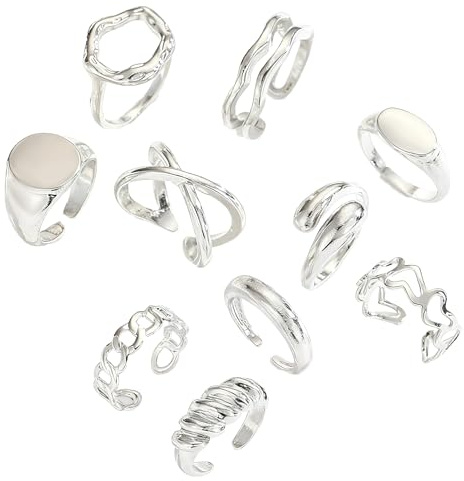 Hifot Boho Anello Donna Argento, Knuckle Anello Regolabile Donna Vintage Spessi Anello Impilabili Dito Idea Regalo Coppia Anelli da Mignolo Pollice per Uomo 9 Pezzi