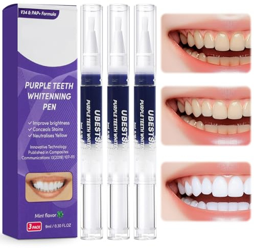 3 Pezzi Penna sbiancante viola,Gel Sbiancante per Denti Bianchi,Rapido sbiancamento dei denti,Aiuta a Schiarire le Macchie da Caffè, Tè e Fumo,Dona una boccata d'aria fresca