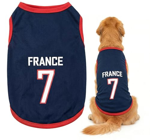 OPVYAEU Shirt Chien Chihuahua T Shirt Pour Chien Combinaison Tee Shirt Chien Tshirt Pyjama Pour Chien Vêtement Sportif Coupe Du Monde Football Supporters Cadeau Idéal Été (L, Bleu Marine)