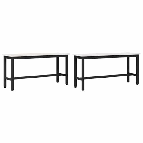 Foknhdi Set di 2 panche per tavolo da pranzo, colore bianco, 100 x 32,5 x 49 cm, in legno di pino massiccio con robusto telaio in acciaio, moderna panca da cucina per sala da pranzo e soggiorno