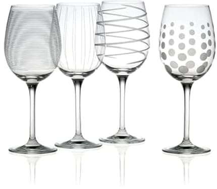 MIKASA KC49218 Cheers Precision-Etched 16-oz White Wine Glasses, (Set of 4), 18/8 Stainless Steel, Fluid_Ounces, Clear