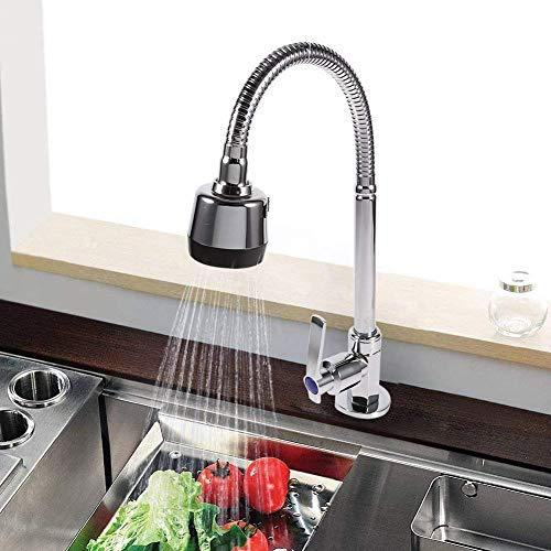 Giratorio grifo de cocina de aleación de zinc solo pico 360 grados Ratate manija fregadero Pull Down Spray grifo de agua fría