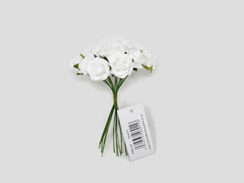 Artificial Floral Supplies 12 Head - 2cm - Miniature Foam Rose Bunch - Wedding Flower Buttonhole Corsage (White)