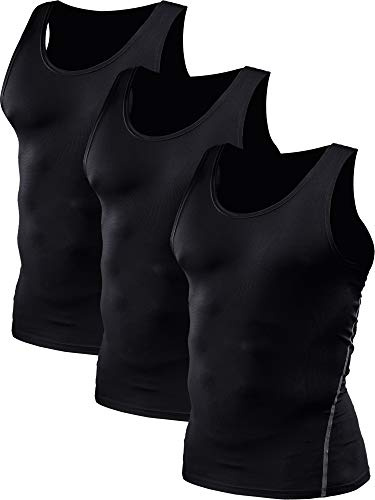 NELEUS Men's Athletic 3 Pack Compression Under Base Layer Sport Tank Top,Black,3XL