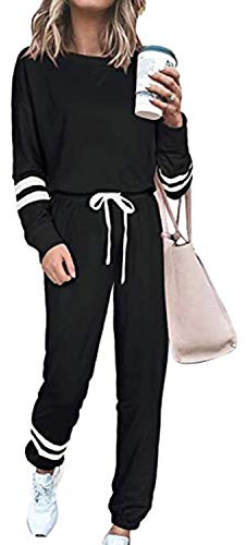 BUOYDM Tuta Donna Due Pezzi Sportive Completa Set Pullover + Pantaloni Casual Pigiama Casa Tempo Libero Yoga Sportswear, Nero M