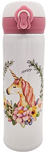 Thermos en acier inoxydable Nesloonp,Gourde Inox Licorne Design 500 ml-pour Enfants, Sport, Camping L'école, Les Sports et la Maternelle Bouteille Isotherme ultralégère