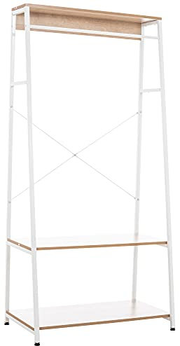 CLP Kleiderständer Luton Mit Metallgestell Und Drei Ablageflächen I Dekoratives Regal I Garderobe I Standregal, Farbe:natur/weiß