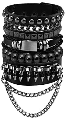 Eigso Retro Vintage Punk Leather Bracelets for Men Women Studs Spike Rivet Wristbands Adjustable