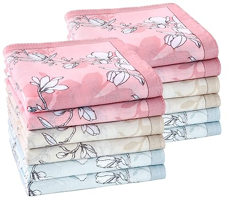 HOULIFE Damen Taschentücher – Blumentaschentücher, Stofftaschentücher Damen, Taschentuch Stoff aus Reiner 60S Gekämmte Baumwolle für Alltagsgebrauch Hochzeit, 45x45cm, 6/12 Stücke