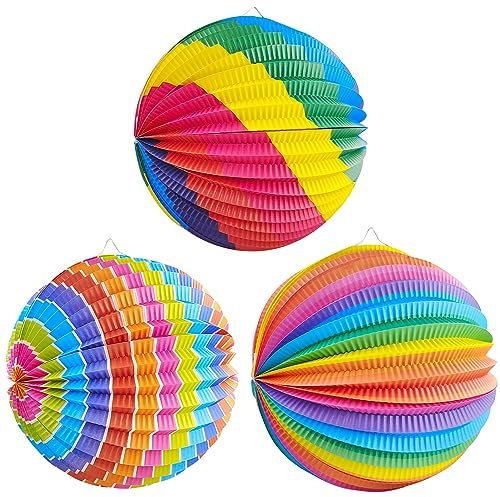 Huahuanghui Lanterna con motivi colorati, 3 pezzi, Ø 25 cm, lanterna di carta per San Martin e Halloween, lanterna colorata, lanterna per bambini