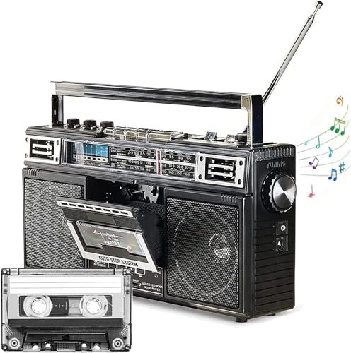 Kassettbandsinspelare, retro bluetooth boombox kassettspelare, inbyggd högtalare och stöder SD/USB-ingång, klassisk 80-talsstil med modern teknik, svart