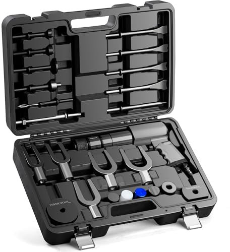 25PCS Multi-functional Pneumatic Hammer Piece Chisel Set, Air Hammer Kit, 2100 BPM Quick Change Retainer Air Hammer with Shovel Heads, Ball Joint Separator Set, Air hammer Bits (Black)