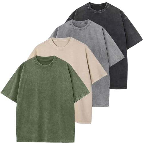 Oversized t-shirt för män retro tvättad topp bomull överdimensionerad unisex mode hip hop vintage t-shirts, Armégrön/beige/grå/svart, XXL