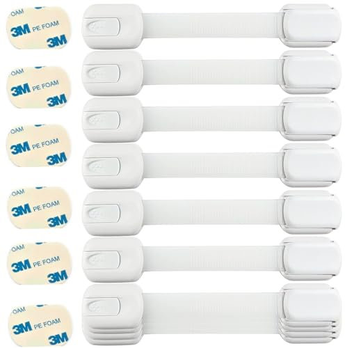 Cheeky Monkey® (10 Pack) with 3M Adhesive Premium Child Locks for Cupboards, Child Proof Drawer Locks, Cabinet Locks Baby Proofing with No Drilling, Adjustable, Cupboard Locks for Children