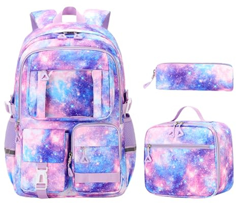 VIDOSCLA Kids Backpack for Girls Elementary Students BookBag School Bag for Kids (A84# Purple Galaxy)