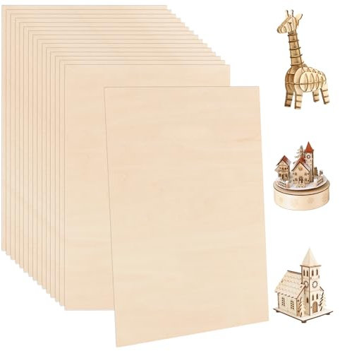 VIDETOL Lot de 15 feuilles de bois de balsa - 400 x 300 x 3 mm - Feuilles de contreplaqué brut pour projets de bricolage, modélisme en bois, pyrogravure, peinture et gravure