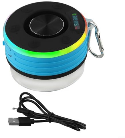 Stereo portatile da campeggio all'aperto, altoparlante impermeabile IPX7, altoparlante da doccia blue-tooth, radio FM Hi-Fi con luci RGB (blu)