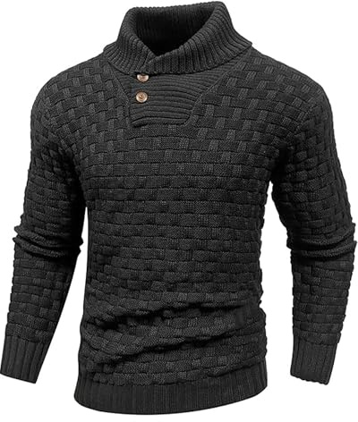 QUNERY Maglione Collo Alto Uomo Pullover Invernale Caldo Maglia Manica Lunga Maglioni con Abbottonatura Maglione Casual Basico Nero M