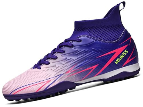 Football Boots Men's High-Top TF Children's Studded Shoes Youth Football Shoes Athletics Training Shoes Indoor Sports Soccer Shoes Kids Astro Turf Boots Purple 6 UK