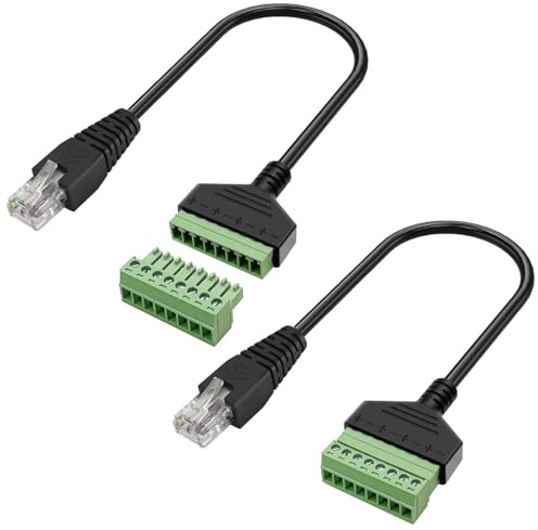 Giantdeer RJ45 to 8 Pin Screw Terminal Adapter, 2-Pack 30cm Ethernet Connector for Cat5 Cat6 Cat7, CCTV & Network Extension