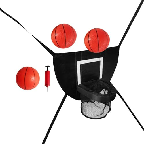 ICDKOYK Mini-trampolinbasketkorg för barn, enkel att installera, aktiv lek med vattentäta solskyddsmedel, barnbasketkorg för trampolin med hölje, med tre bollar, 49x36 cm