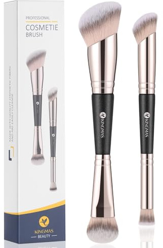 KINGMAS Foundation Concealer Brushes, 2PCS Premium Dual Ended Makeup Brush Set for Powder and Liquid Contour Blending Bronzer Concealer Cream Blush Brush