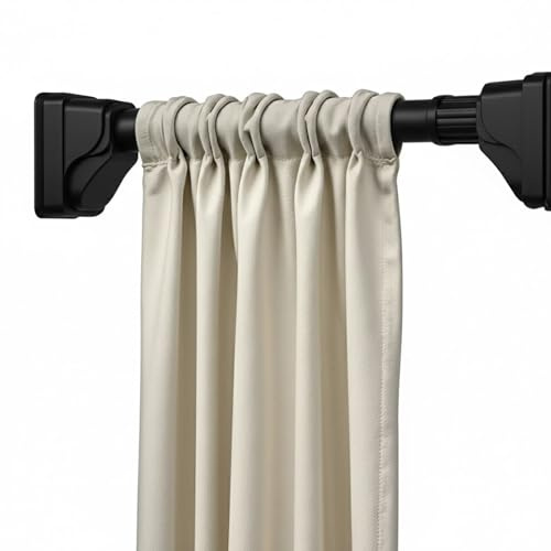 Barra de Cortina sin Taladrar Negra, Barra Extensible de Presión para Baño, Barra Telescópica de Metal Ajustable para Ventanas, Palo para Cortinas sin Agujeros, Barra de Ducha Fácil Montaje