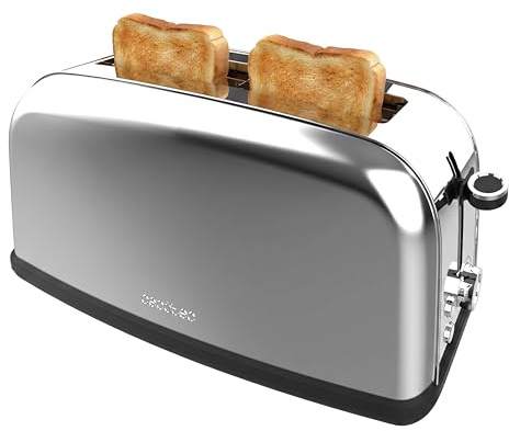 Cecotec Tostadora Pan Ranura Ancha y Larga Toastin' Time 1100 Inox Long Lite Plus. 850W, 2 Tostadas, Ranura 3,8 cm, 7 Niveles de Tostado, Apagado Automático, Acabados en Acero Inoxidable