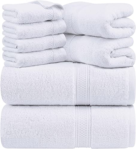 Utopia Towels 8 teilig Handtücher Set aus Baumwolle mit Aufhänger 2 Badetuch, 2 Handtücher und 4 Washclappen (Weiß)