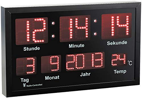 Lunartec Funkuhr: LED-Funk-Tisch- und Wanduhr mit Datum und Temperatur, 412 rote LEDs (Digitale Uhren, Funkuhr beleuchtet, Beleuchtung)