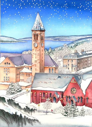 Cornell University Wall Art, Ithaca NY, Cayuga Lake, Winter Snow - Watercolor Print 12 x18 By Cheryl Chalmers
