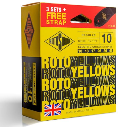 Rotosound R10-31 Electric Guitar Strings with Strap (Pack of 3) R10 Regular 10-46