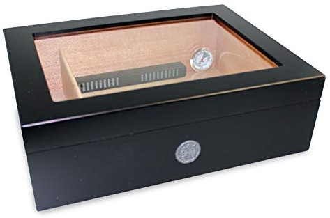 EGOIST - Humidor Cofanetto Premium I Capacità 25 Sigari I In Legno I Coperchio In Vetro I Sistema Di Umidificazione Interno I Design Elegante - Nero