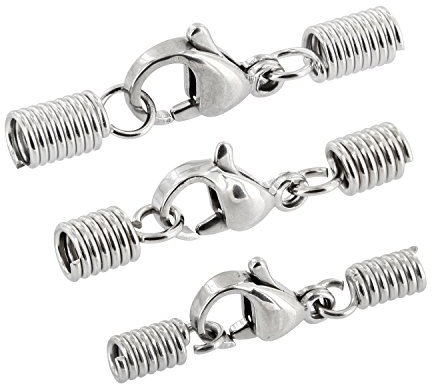 Auroris - Karabinerverschluss aus Edelstahl mit Spiral-Endkappen zum Klemmen - Variante für ca. 2 mm Bänder - 5 Stück