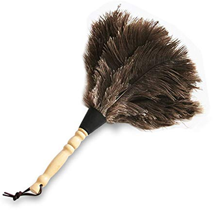 Plumero de plumas, herramienta de cepillo de limpieza de avestruz con mango de madera para muebles de hogar y jardín, 32 cm