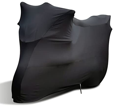 TECTICO Housse de Moto Housse de Moto élastique Respirant Anti-Rayures Anti-Rayures Résistant à la Chaleur Soleil intérieur Protection UV, Noir, 265 x 105 x 125 cm