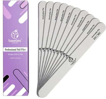 Beetles 10 PCS Professional Nail File Set, Double Sided Emery Board 100/180 Grit Nail Files Manicure Tools Kit for Home and Salon Use Acrylic False Nails